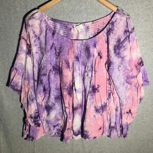 Womens Entro Blouse Tie Dye Pastel Boho Beachy Spring Summer Casual Bell Sleeve